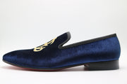 NAVY BLUE VELVET 'CASH" EMBROIDERED LOGO