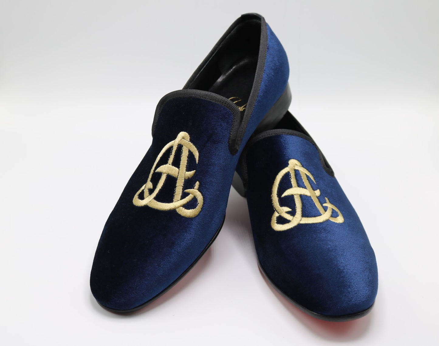 NAVY BLUE VELVET 'CASH" EMBROIDERED LOGO