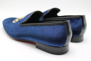 NAVY BLUE VELVET 'CASH" EMBROIDERED LOGO