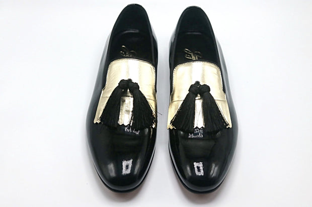 Black Patent Gold Vamp Tassels by Josephs Shoes