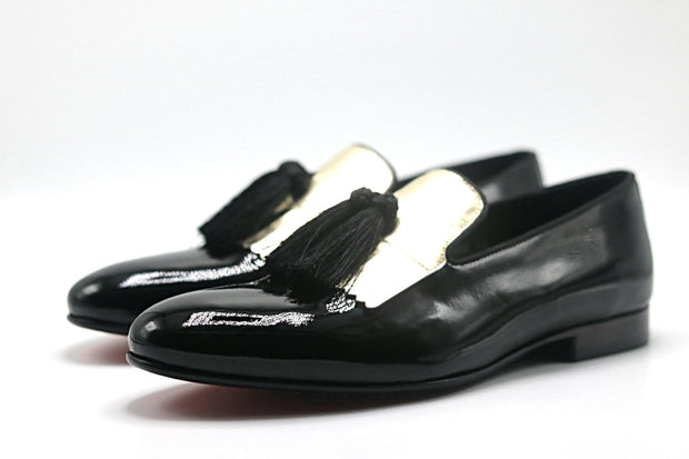 Black Patent Gold Vamp Tassels by Josephs Shoes