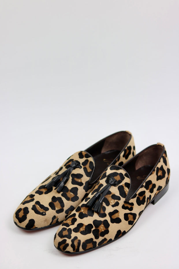 LEOPARD SPOT FUR FABRIC SLIPPERS