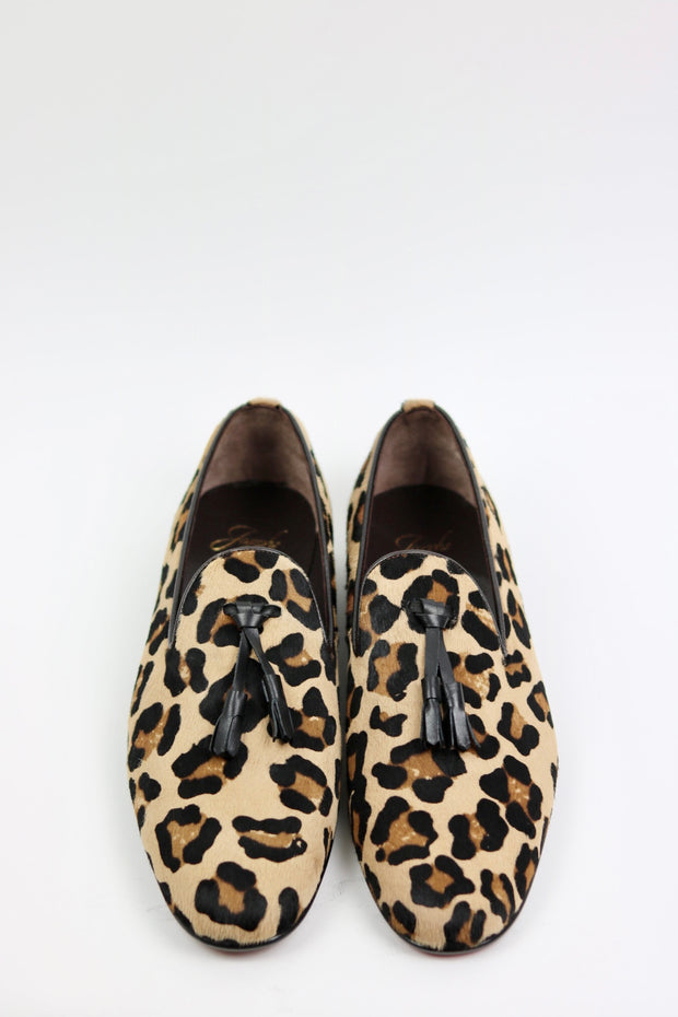 LEOPARD SPOT FUR FABRIC SLIPPERS