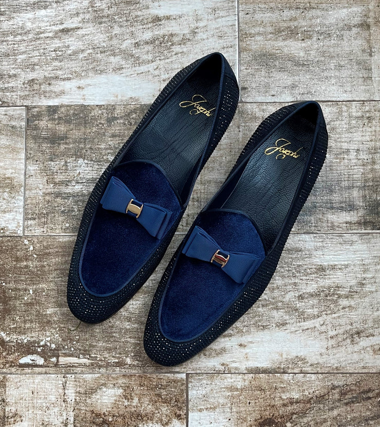 LUXURY NAVY BLUE MAYFAIR BOW LOAFERS
