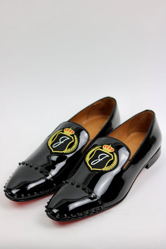 BLACK PATENT OFFICIAL EMBLEM LOAFERS