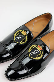 BLACK PATENT OFFICIAL EMBLEM LOAFERS